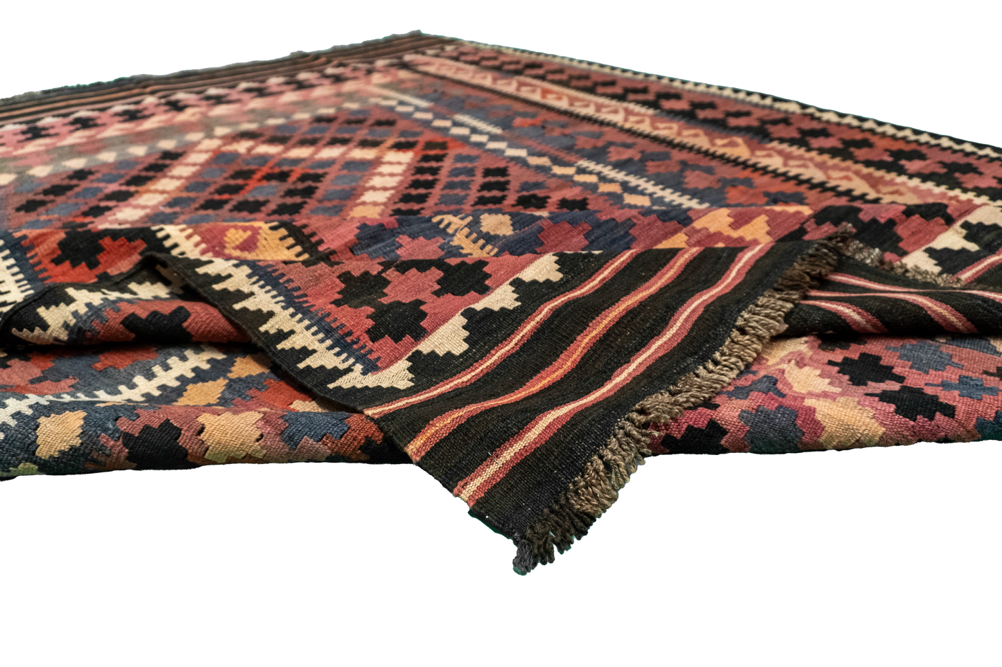 W 6.7 L 9.3 Kilim 100% Wool Hand-Woven Geometric Design - 55545