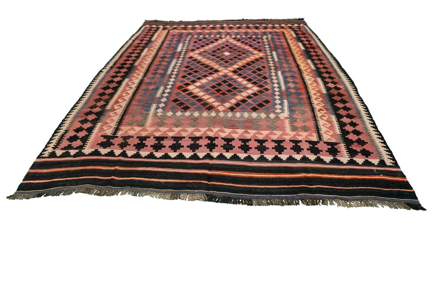 W 6.7 L 9.3 Kilim 100% Wool Hand-Woven Geometric Design - 55545
