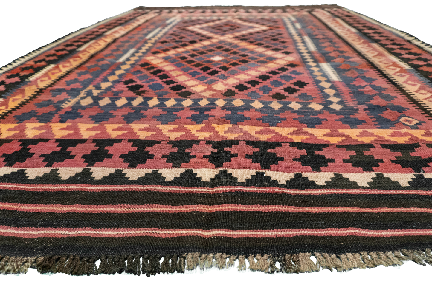 W 6.7 L 9.3 Kilim 100% Wool Hand-Woven Geometric Design - 55545