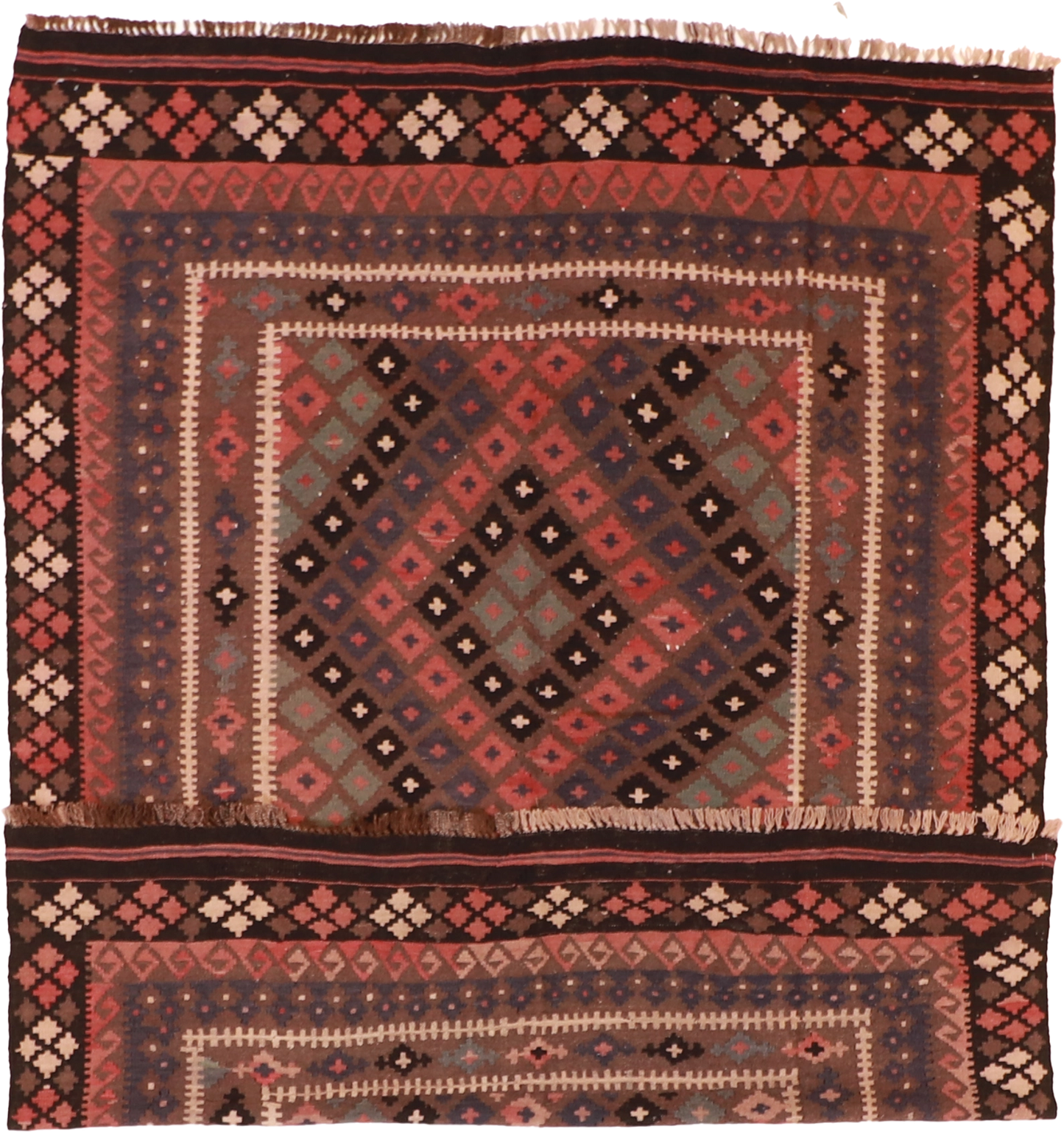W 6.5 L 8.10 Kilim 100% Wool Hand-Woven Geometric Design - 55557