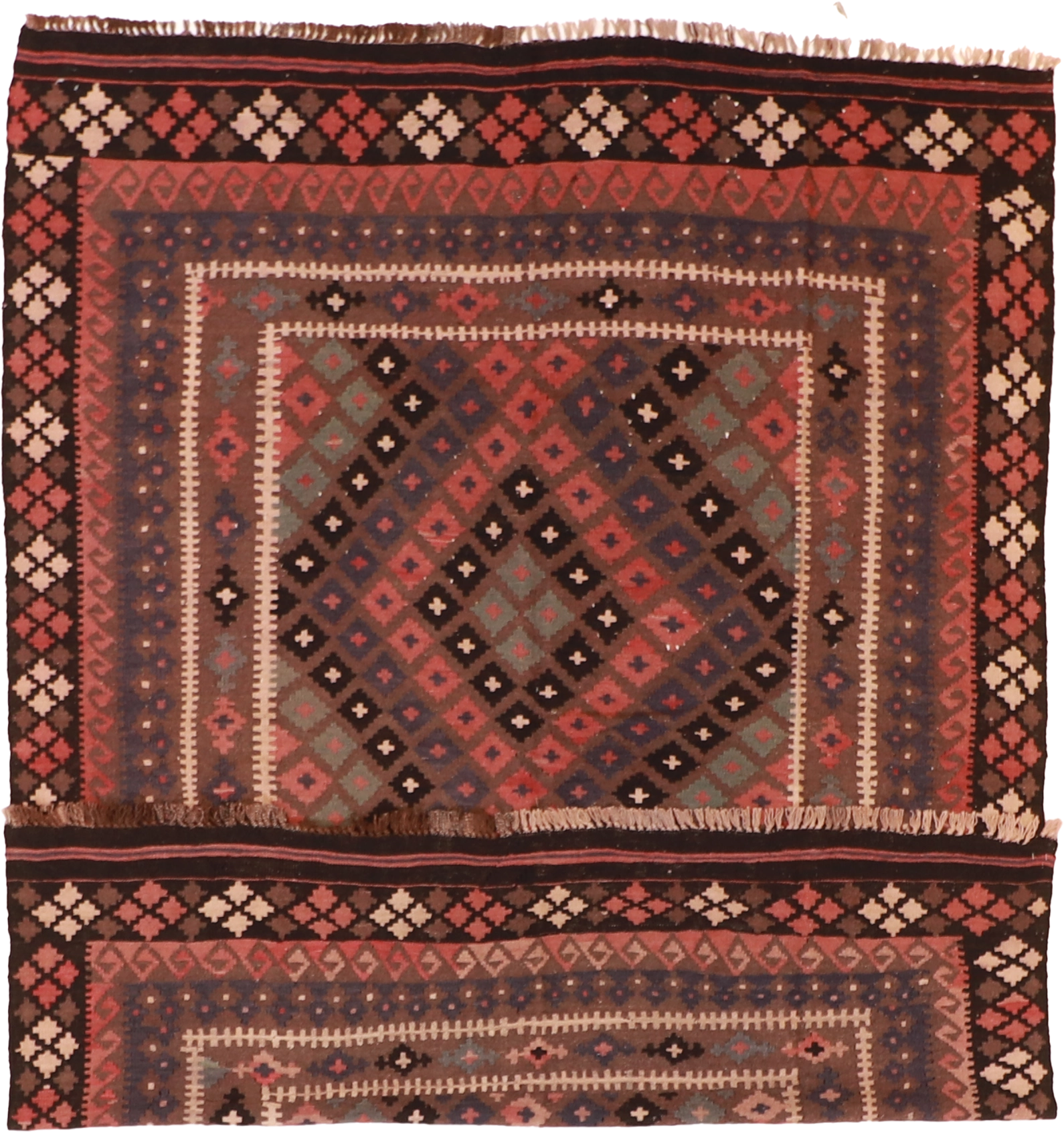 W 6.5 L 8.10 Kilim 100% Wool Hand-Woven Geometric Design - 55557