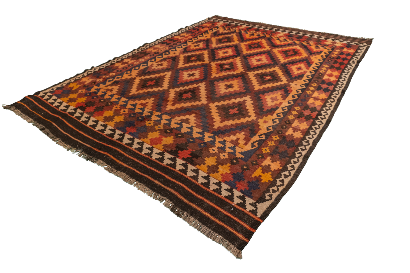 W 6.7 L 9 Kilim 100% Wool Hand-Woven Geometric Design - 55564