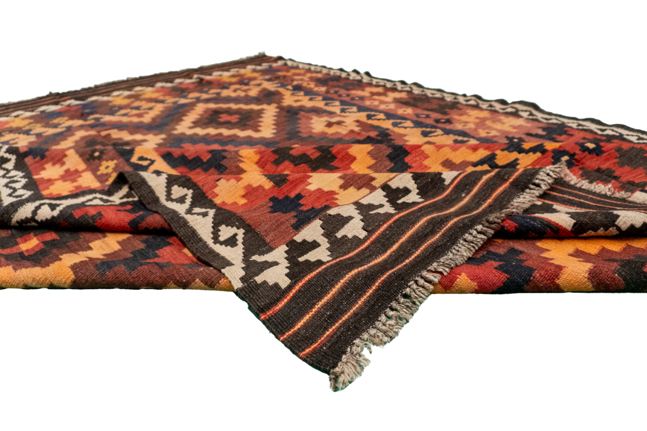 W 6.7 L 9 Kilim 100% Wool Hand-Woven Geometric Design - 55564