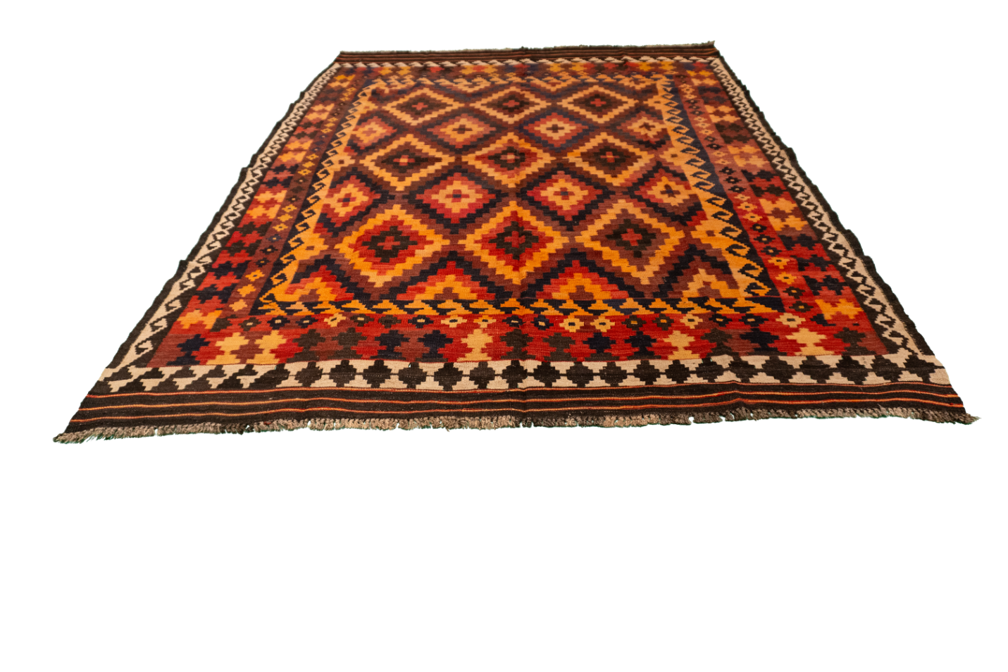 W 6.7 L 9 Kilim 100% Wool Hand-Woven Geometric Design - 55564
