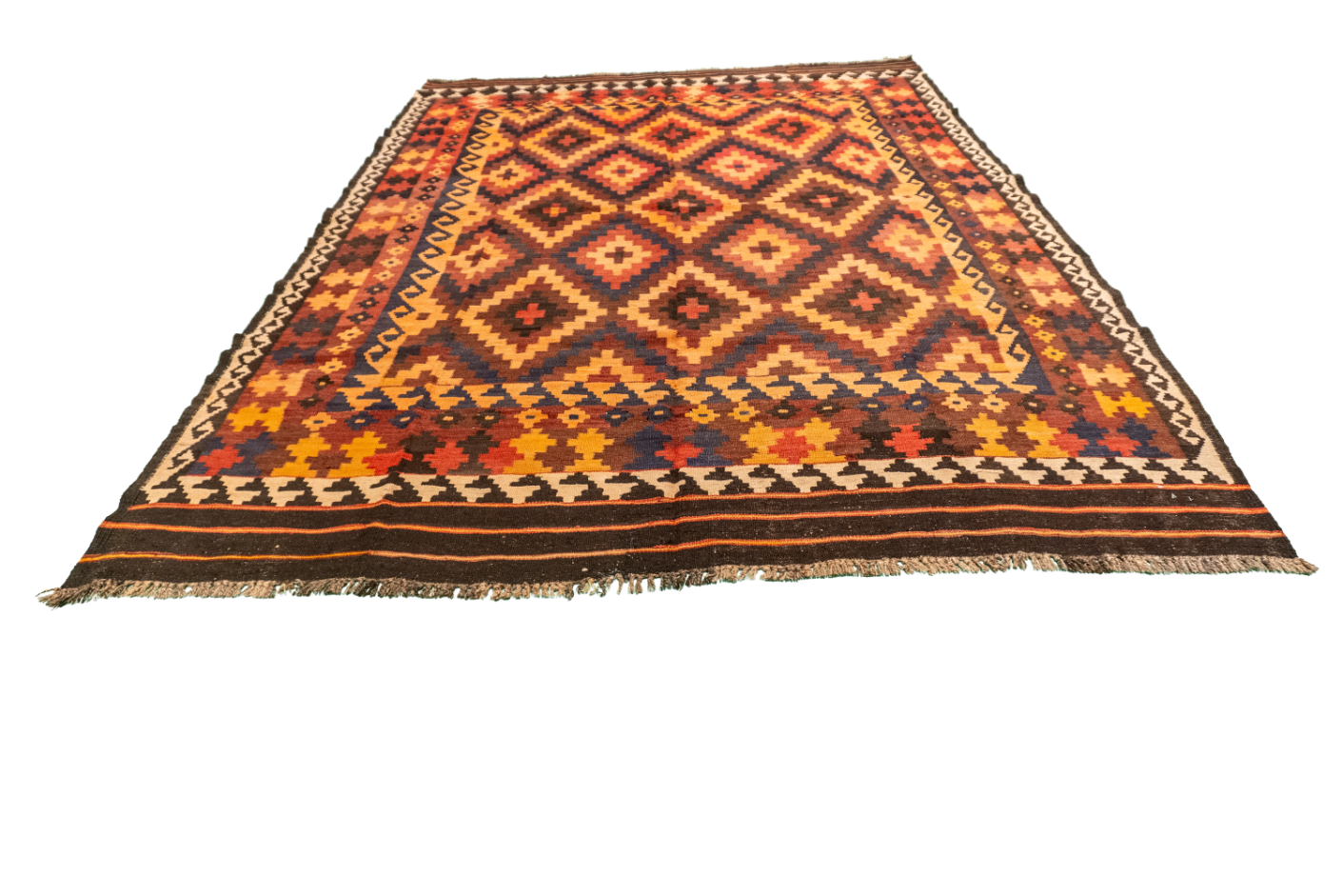 W 6.7 L 9 Kilim 100% Wool Hand-Woven Geometric Design - 55564