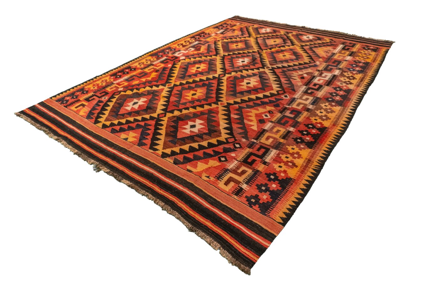 W 6.5 L 9.4 Kilim 100% Wool Hand-Woven Geometric Design - 55565