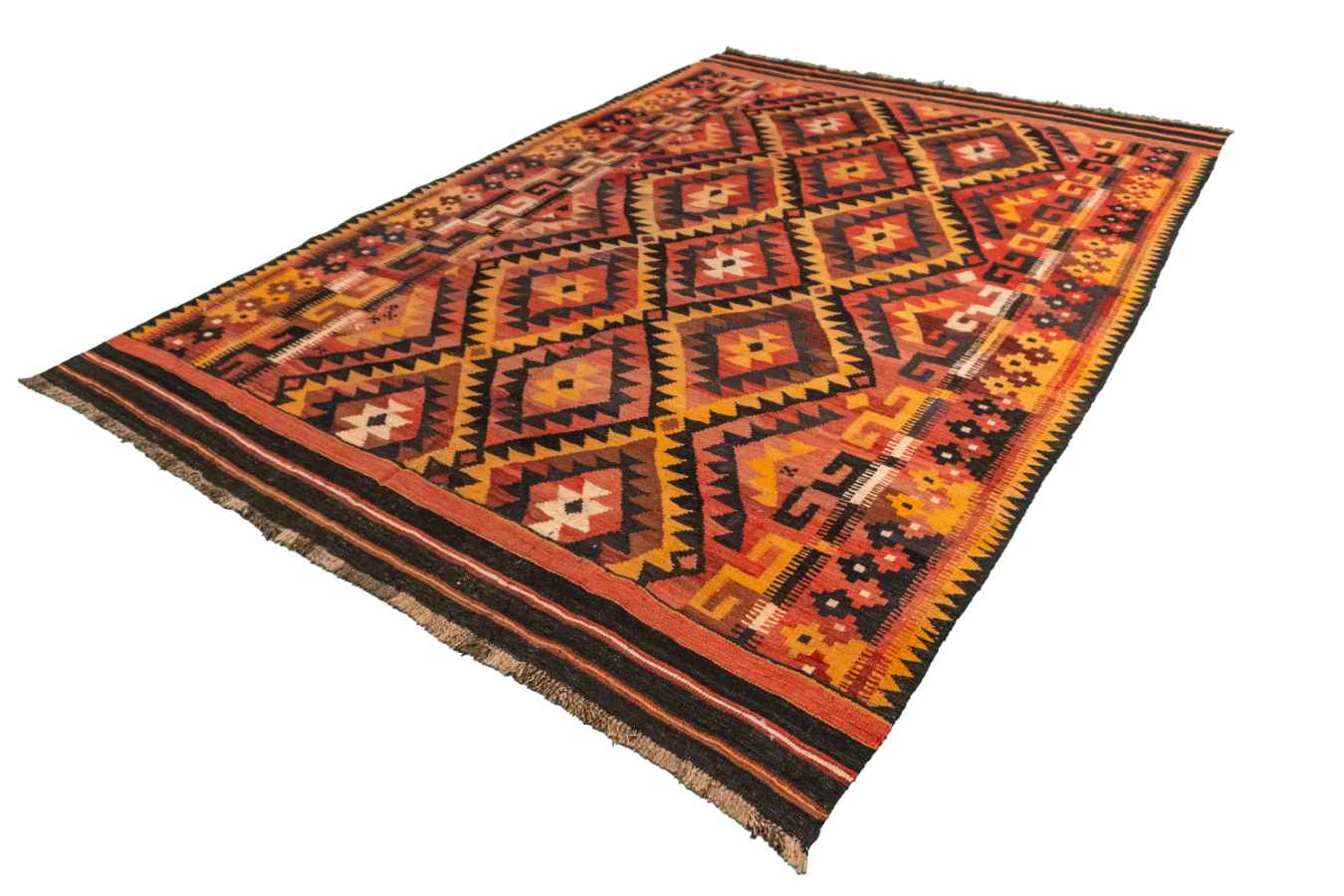 W 6.5 L 9.4 Kilim 100% Wool Hand-Woven Geometric Design - 55565