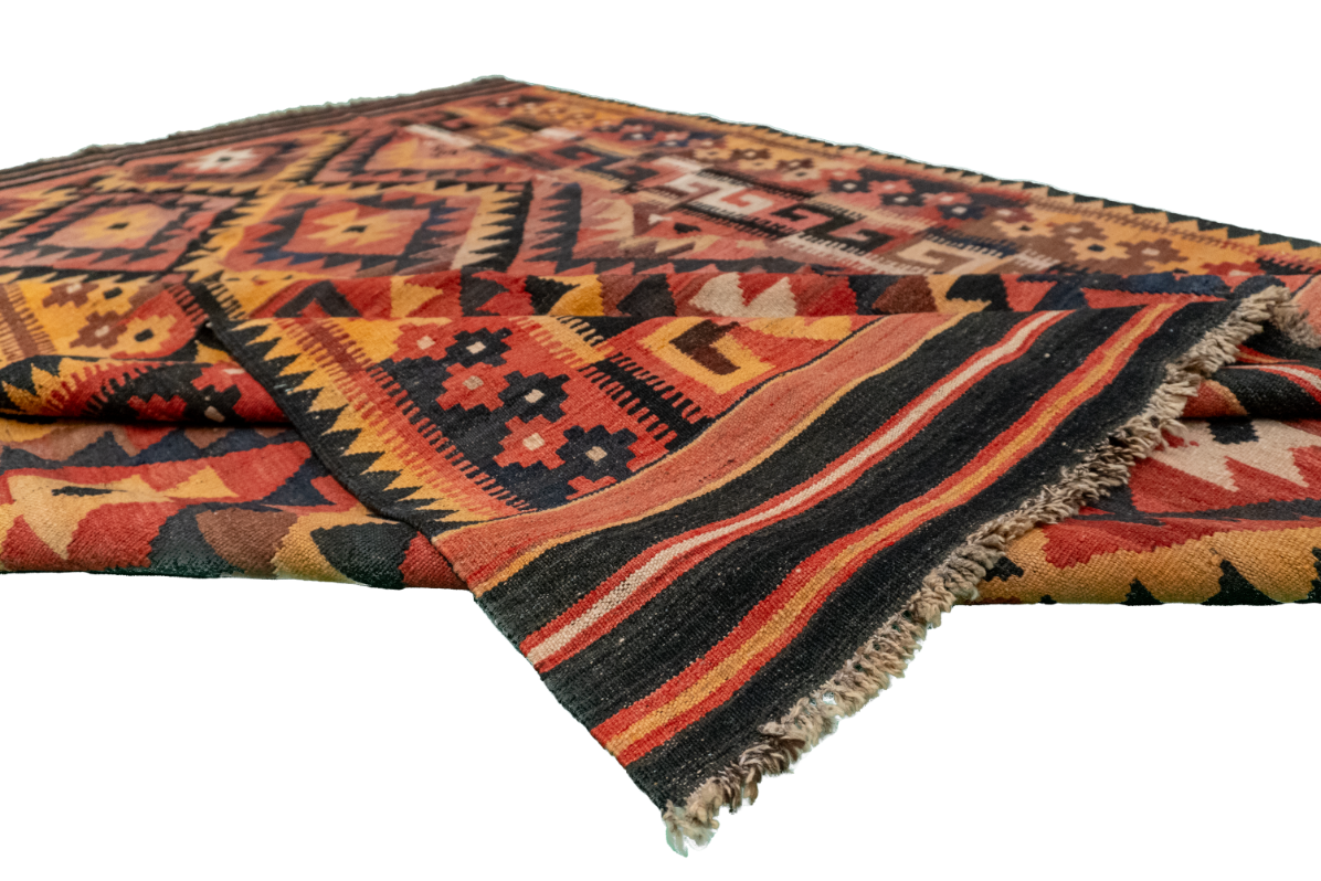 W 6.5 L 9.4 Kilim 100% Wool Hand-Woven Geometric Design - 55565