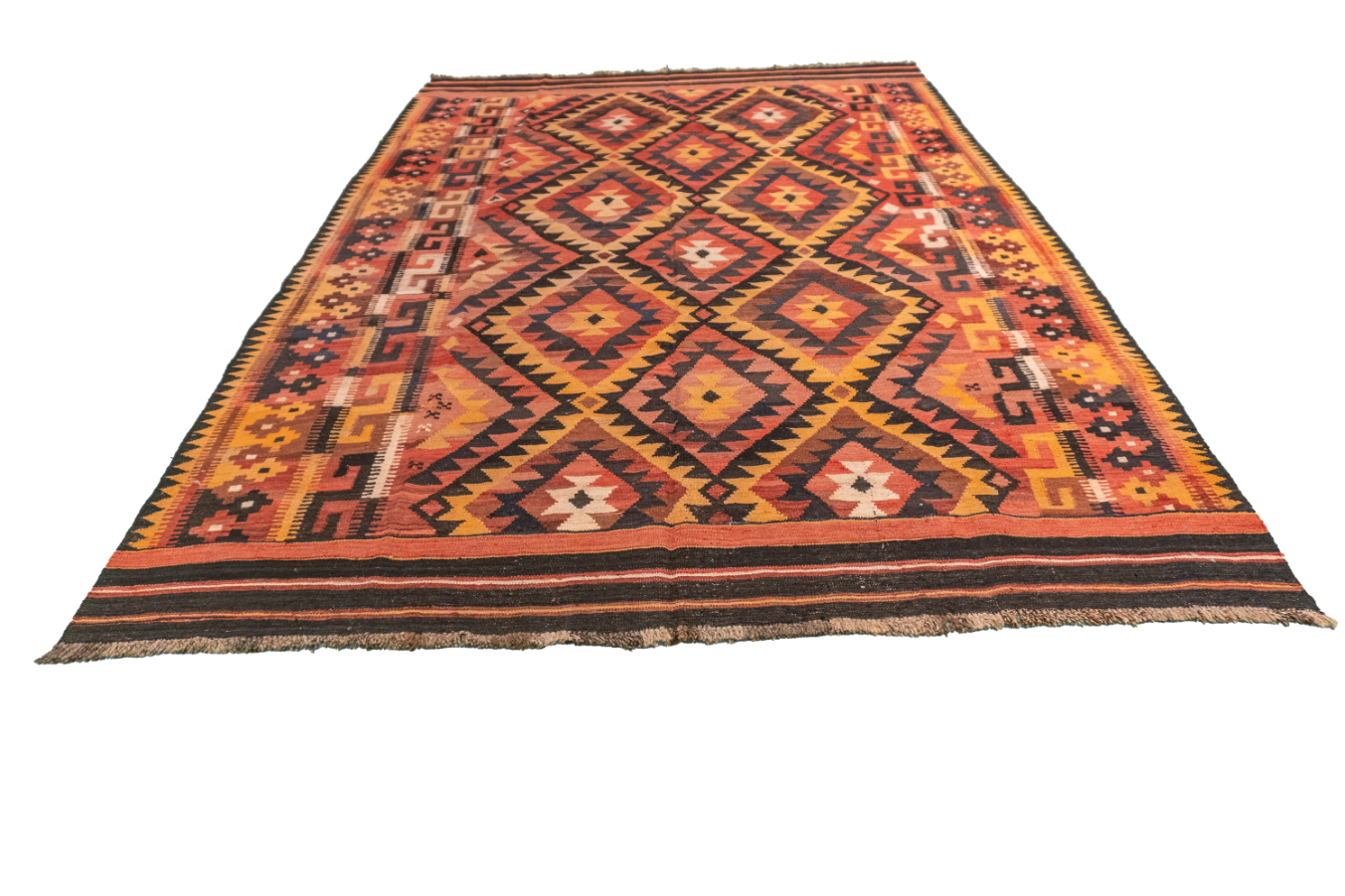 W 6.5 L 9.4 Kilim 100% Wool Hand-Woven Geometric Design - 55565