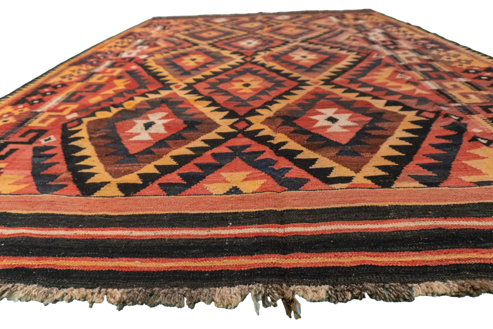 W 6.5 L 9.4 Kilim 100% Wool Hand-Woven Geometric Design - 55565