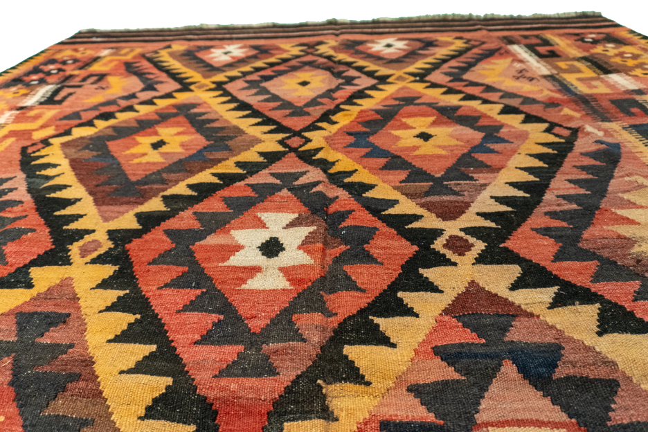 W 6.5 L 9.4 Kilim 100% Wool Hand-Woven Geometric Design - 55565