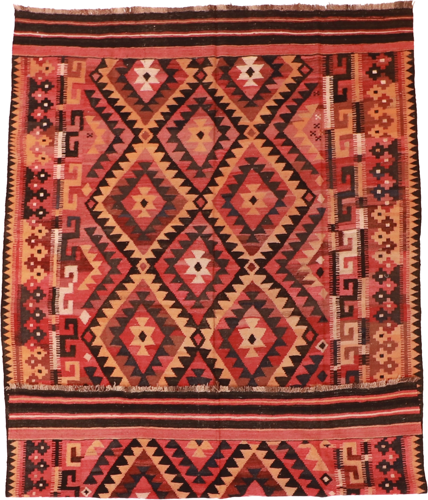 W 6.5 L 9.4 Kilim 100% Wool Hand-Woven Geometric Design - 55565