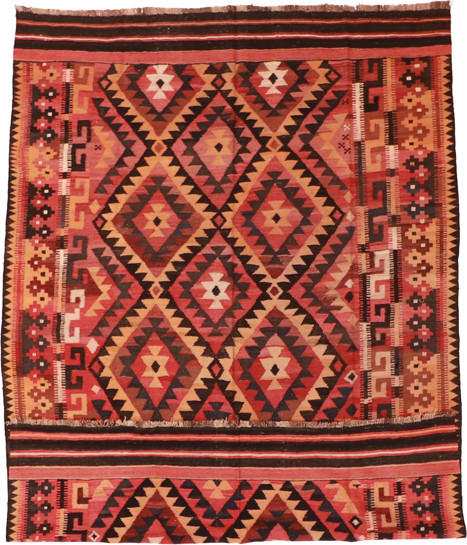 W 6.5 L 9.4 Kilim 100% Wool Hand-Woven Geometric Design - 55565