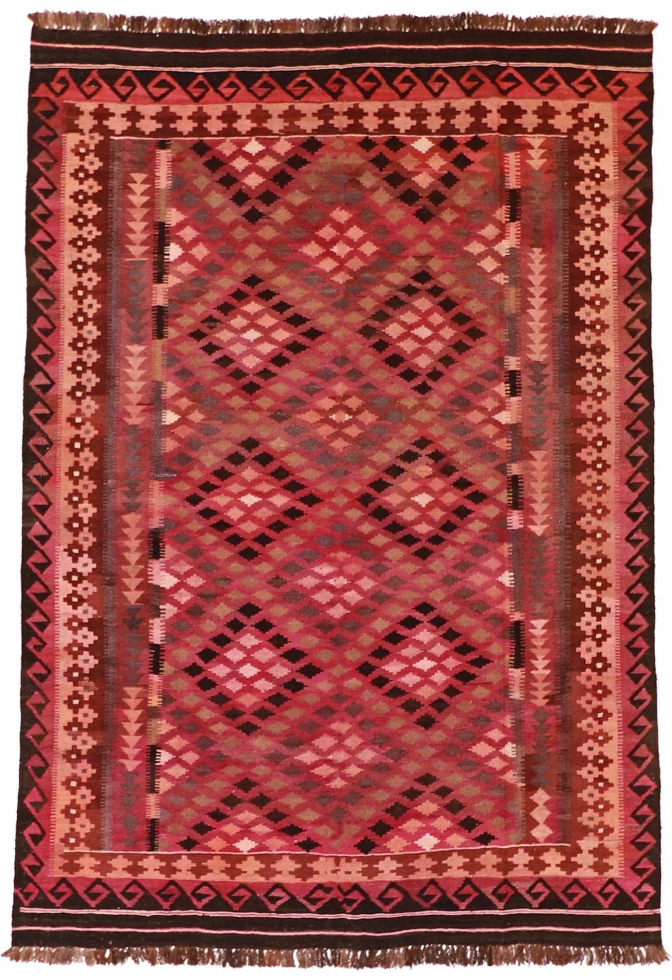 6.6 x 9.5 - Kilim Wool Geometric Rectangle - Finest Hand-Made Quality Wool — 55571