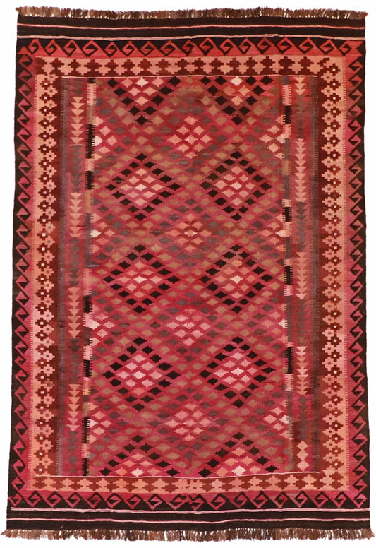 6.6 x 9.5 - Kilim Wool Geometric Rectangle - Finest Hand-Made Quality Wool — 55571