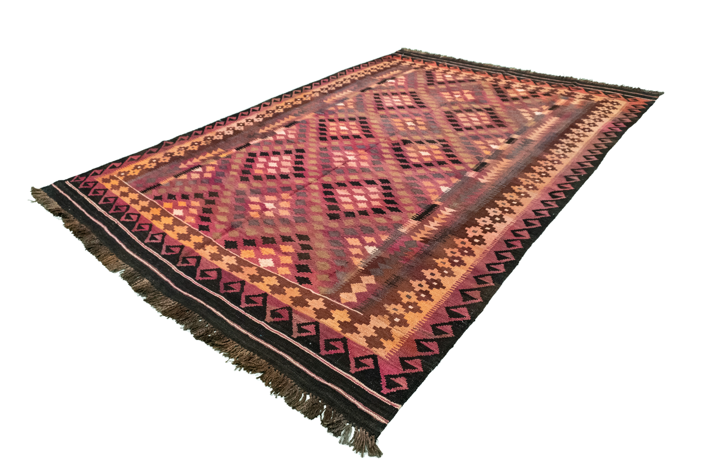 W 6.6 - L 9.5 - Kilim Wool Geometric Rectangle - Finest Hand-Made Quality Wool - 55571