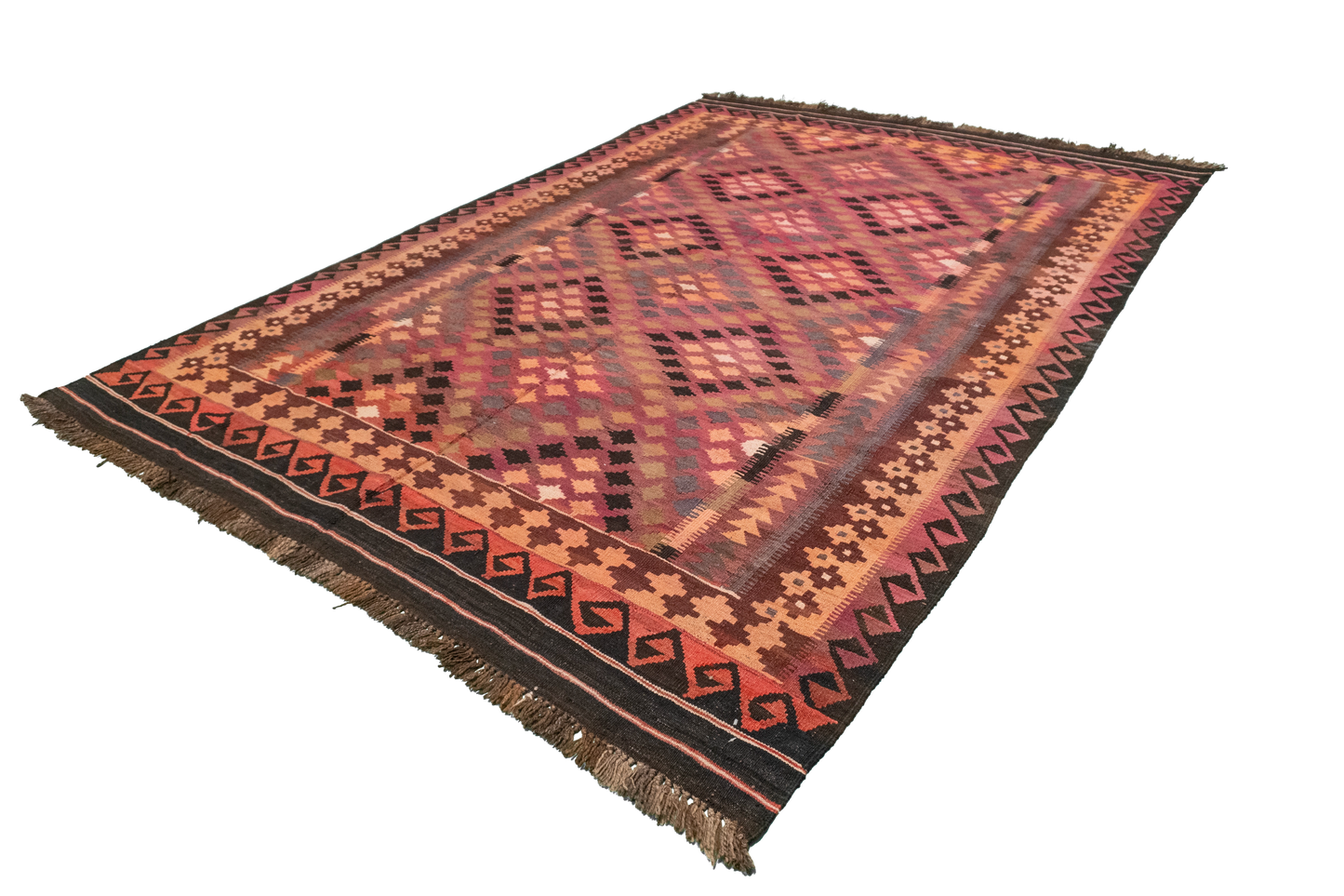 W 6.6 - L 9.5 - Kilim Wool Geometric Rectangle - Finest Hand-Made Quality Wool - 55571