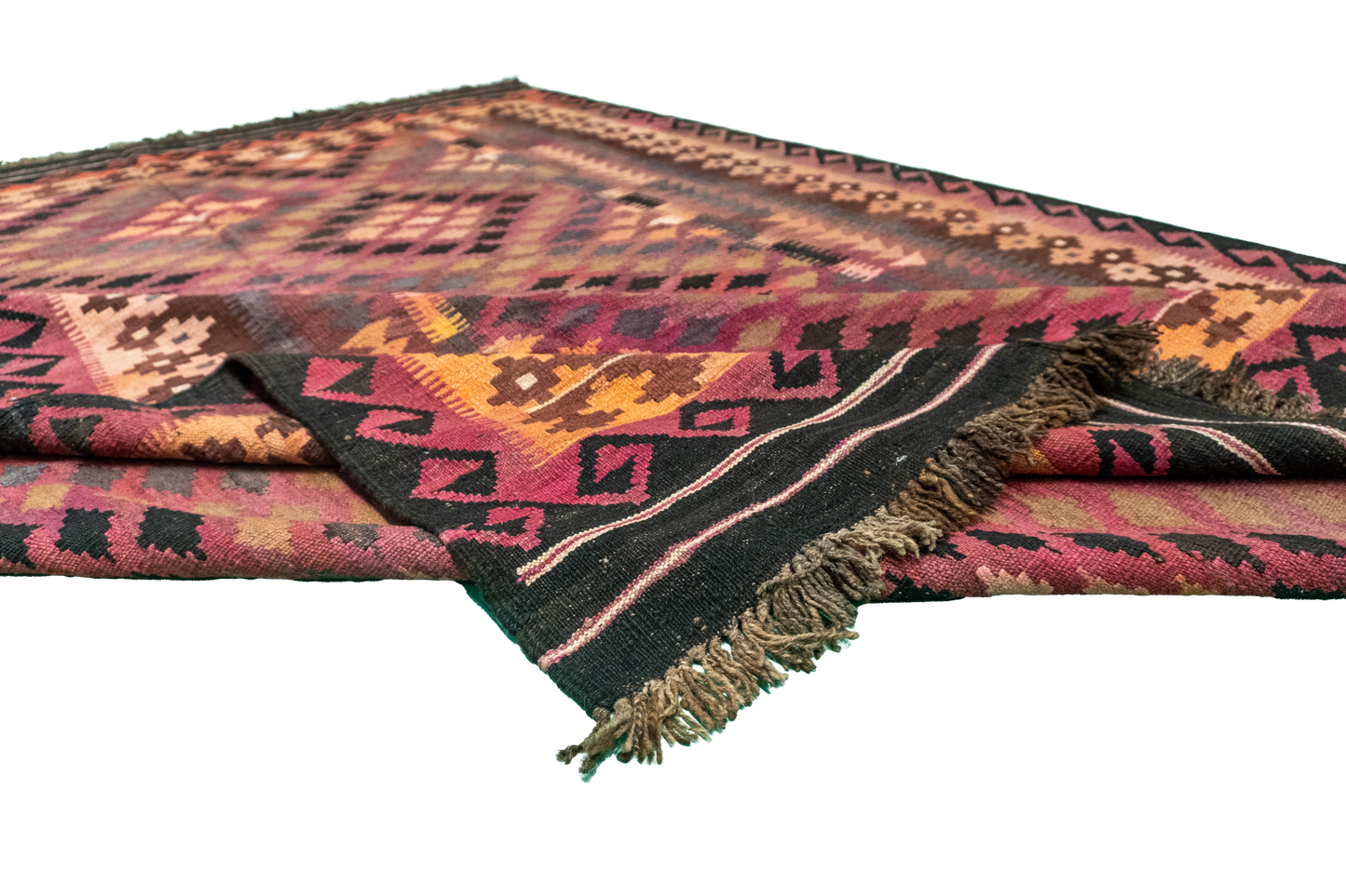 W 6.6 - L 9.5 - Kilim Wool Geometric Rectangle - Finest Hand-Made Quality Wool - 55571