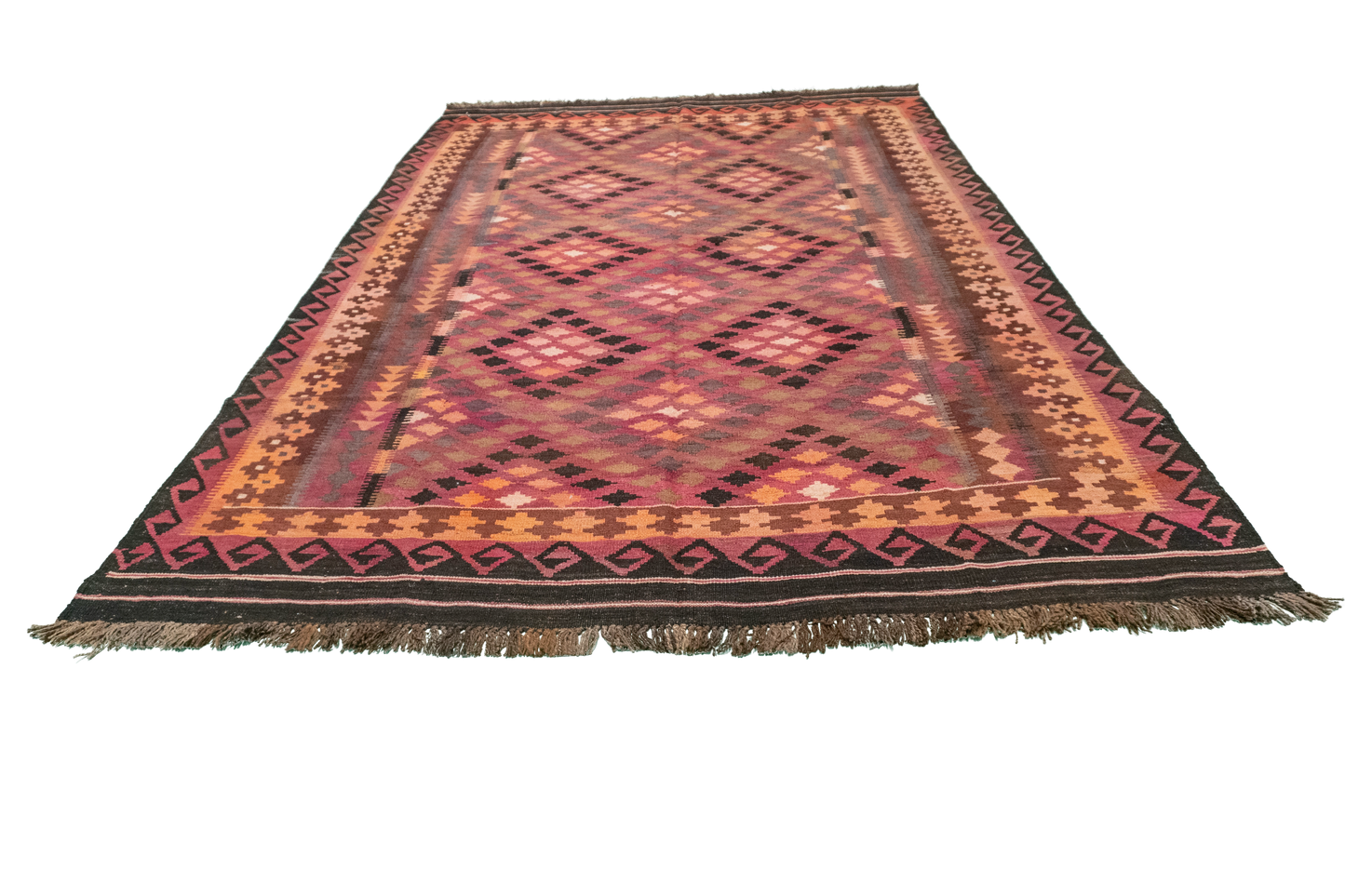 W 6.6 - L 9.5 - Kilim Wool Geometric Rectangle - Finest Hand-Made Quality Wool - 55571