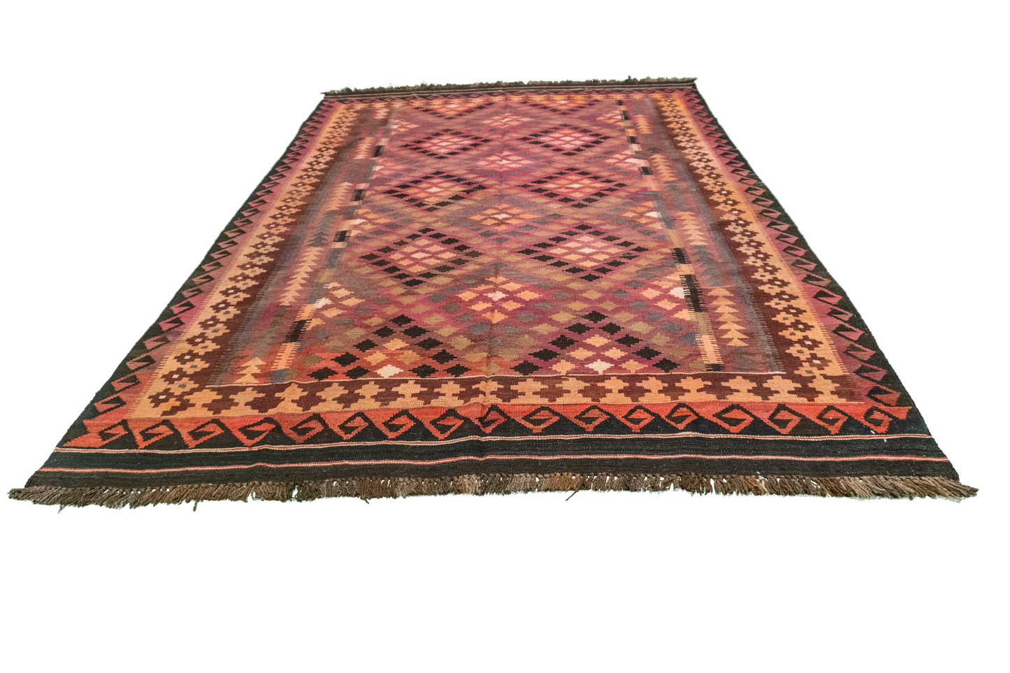 W 6.6 - L 9.5 - Kilim Wool Geometric Rectangle - Finest Hand-Made Quality Wool - 55571