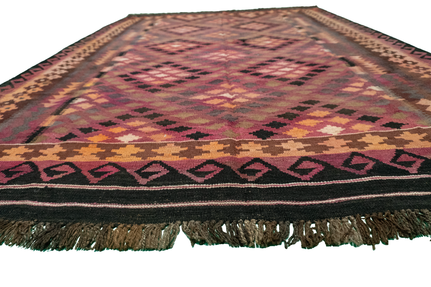 W 6.6 - L 9.5 - Kilim Wool Geometric Rectangle - Finest Hand-Made Quality Wool - 55571