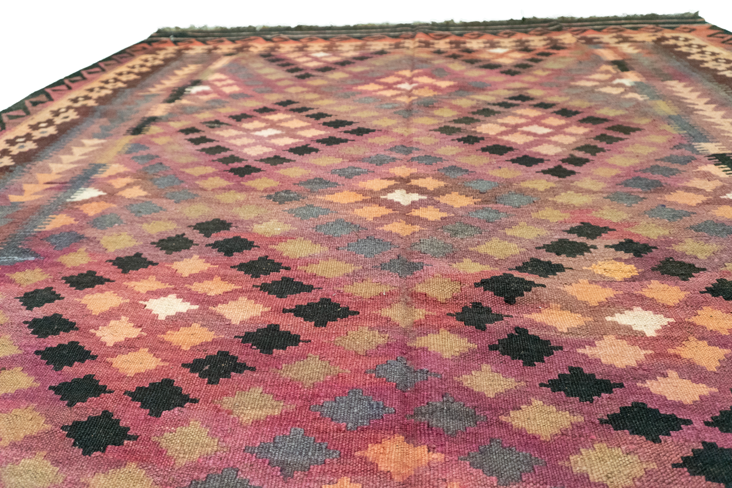 W 6.6 - L 9.5 - Kilim Wool Geometric Rectangle - Finest Hand-Made Quality Wool - 55571