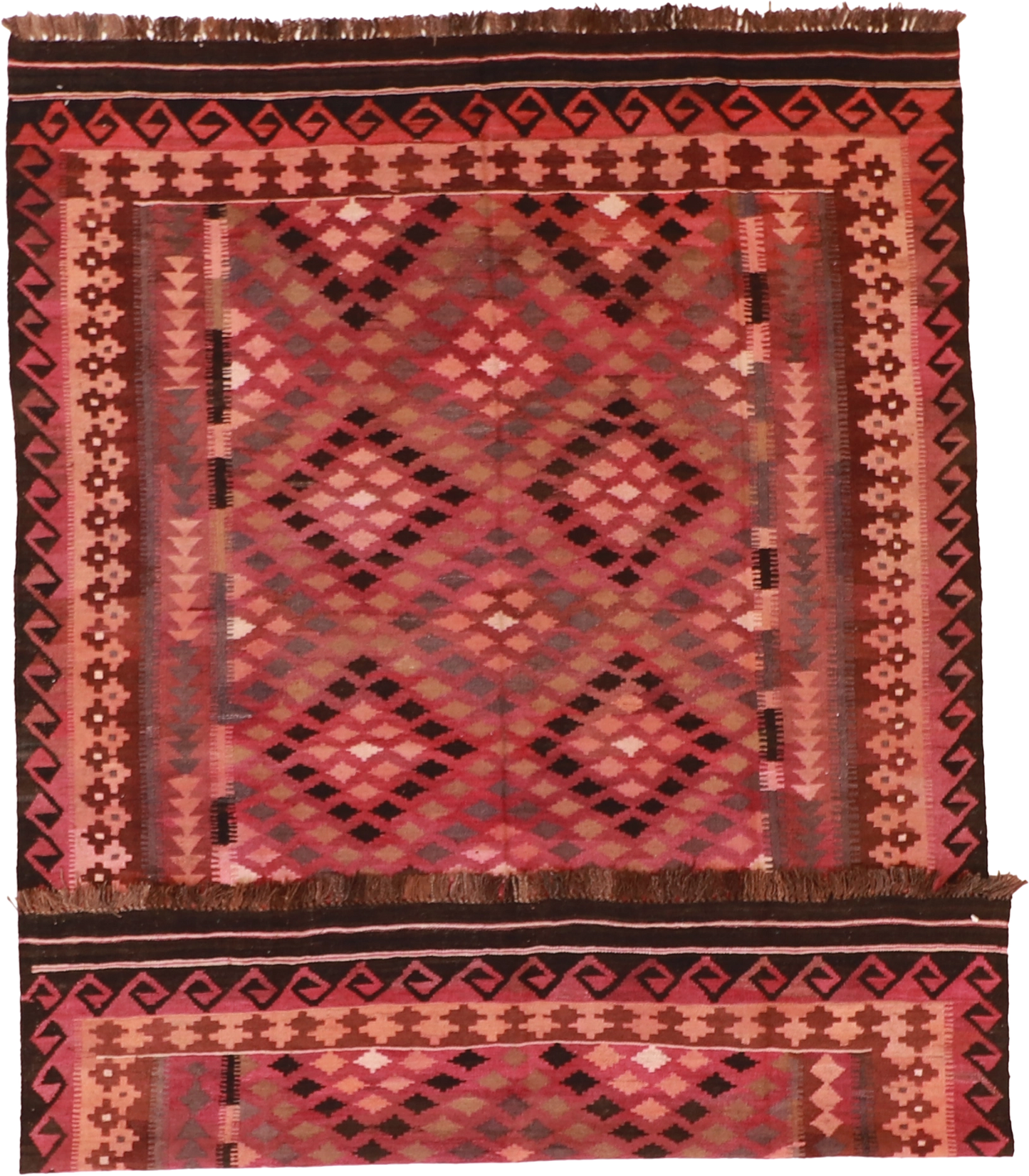 W 6.6 L 9.5 Kilim 100% Wool Hand-Woven Geometric Design - 55571