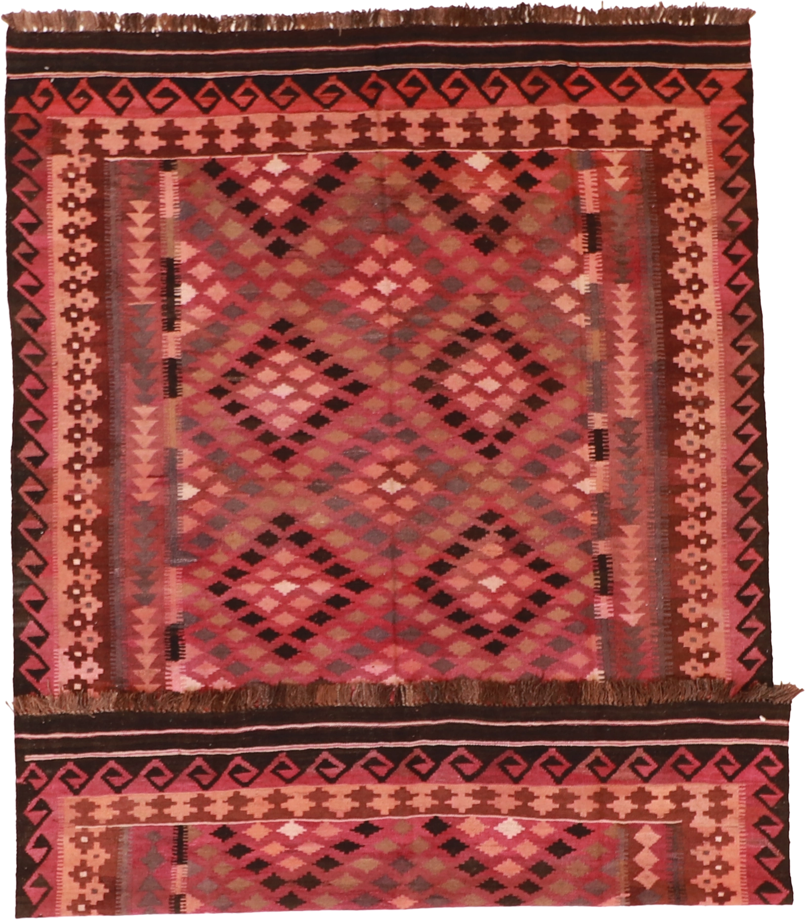 W 6.6 L 9.5 Kilim 100% Wool Hand-Woven Geometric Design - 55571