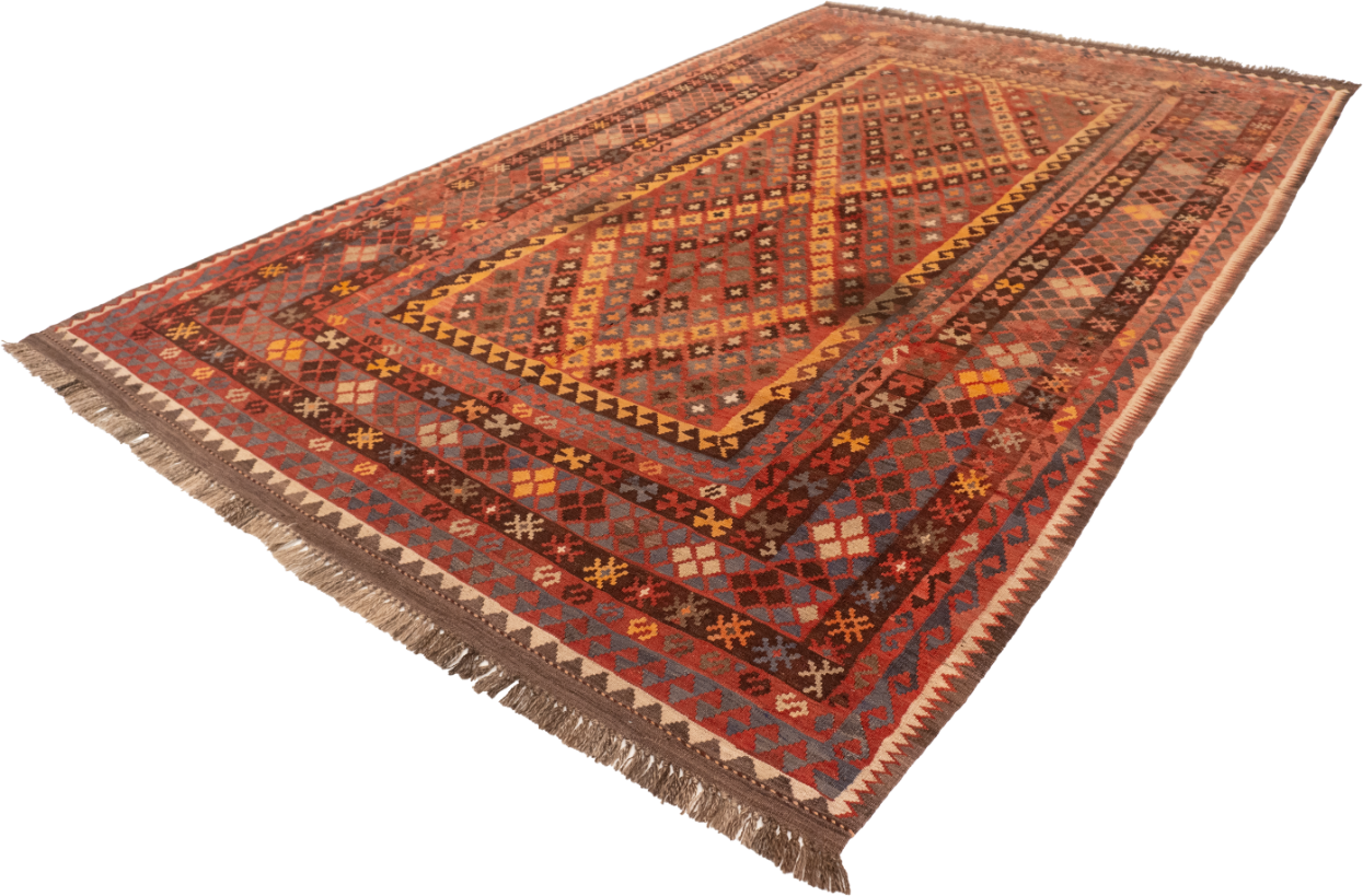 W 6.8 - L 10.6 - Kilim Wool Geometric Rectangle - Finest Hand-Made Quality Wool - 55574