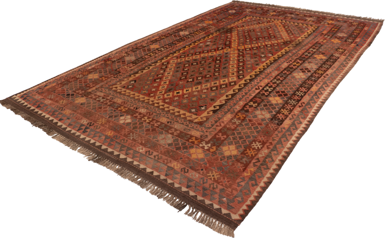 W 6.8 - L 10.6 - Kilim Wool Geometric Rectangle - Finest Hand-Made Quality Wool - 55574