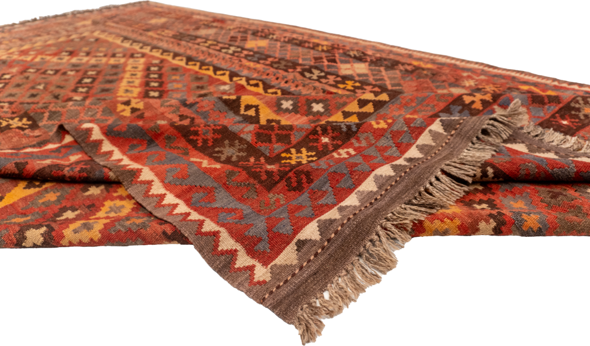 W 6.8 - L 10.6 - Kilim Wool Geometric Rectangle - Finest Hand-Made Quality Wool - 55574