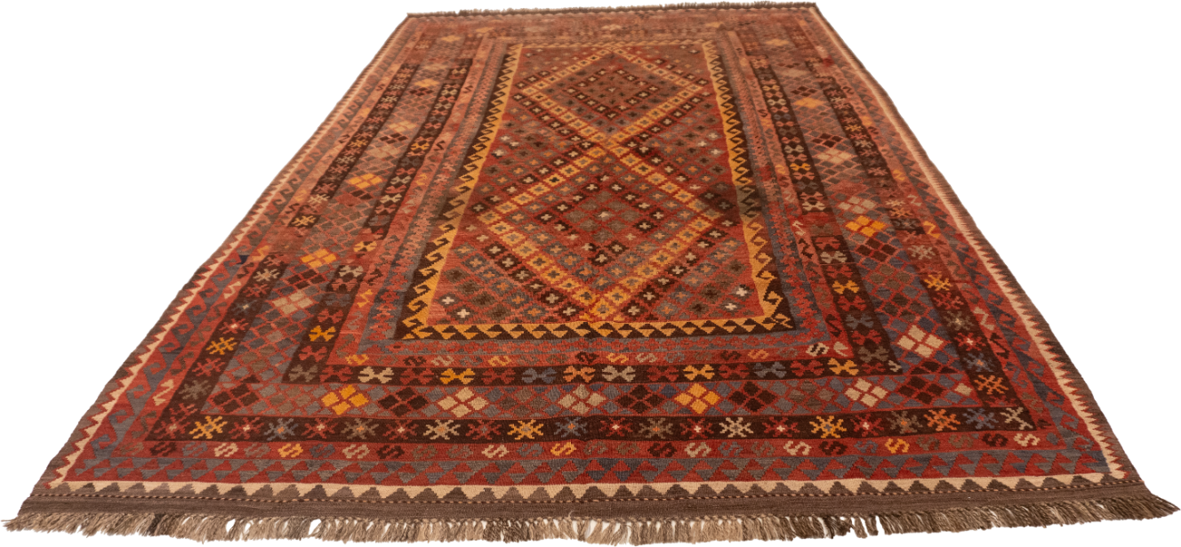 W 6.8 - L 10.6 - Kilim Wool Geometric Rectangle - Finest Hand-Made Quality Wool - 55574