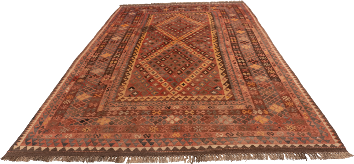 W 6.8 - L 10.6 - Kilim Wool Geometric Rectangle - Finest Hand-Made Quality Wool - 55574
