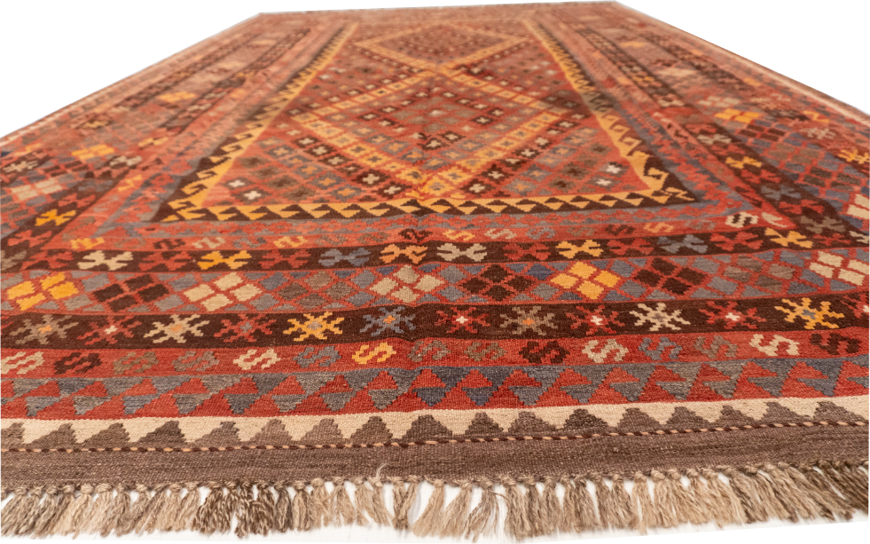 W 6.8 - L 10.6 - Kilim Wool Geometric Rectangle - Finest Hand-Made Quality Wool - 55574