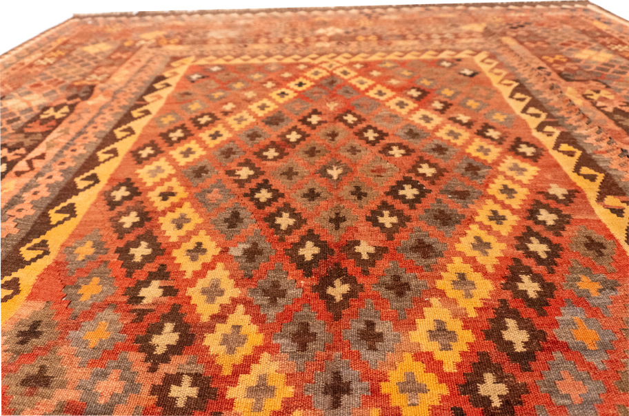 W 6.8 - L 10.6 - Kilim Wool Geometric Rectangle - Finest Hand-Made Quality Wool - 55574