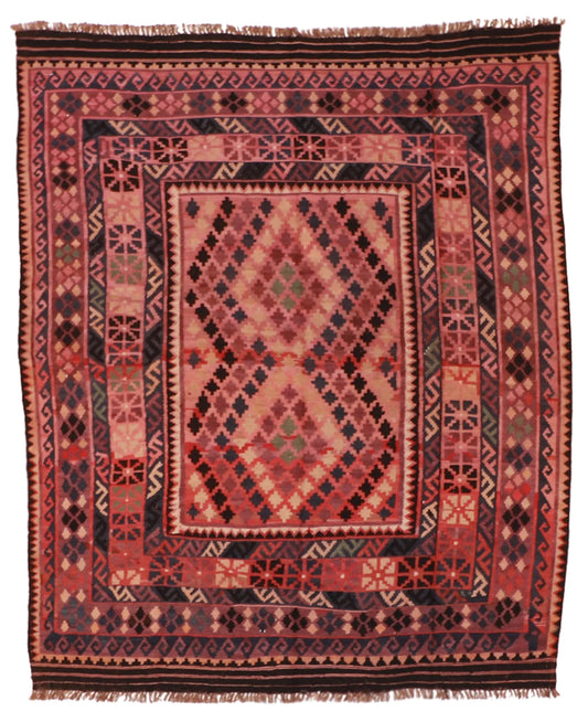 6.6 x 7.10 - Kilim Wool Geometric Rectangle - Finest Hand-Made Quality Wool - 55575