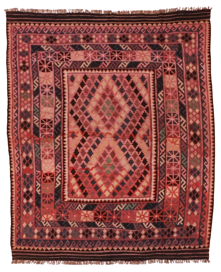 W 6.6 L 7.10 Kilim 100% Wool Hand-Woven Geometric Design - 55575