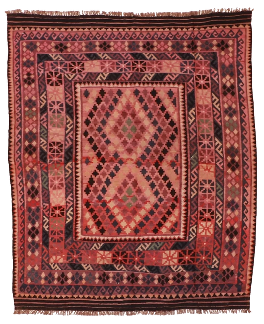 W 6.6 L 7.10 Kilim 100% Wool Hand-Woven Geometric Design - 55575