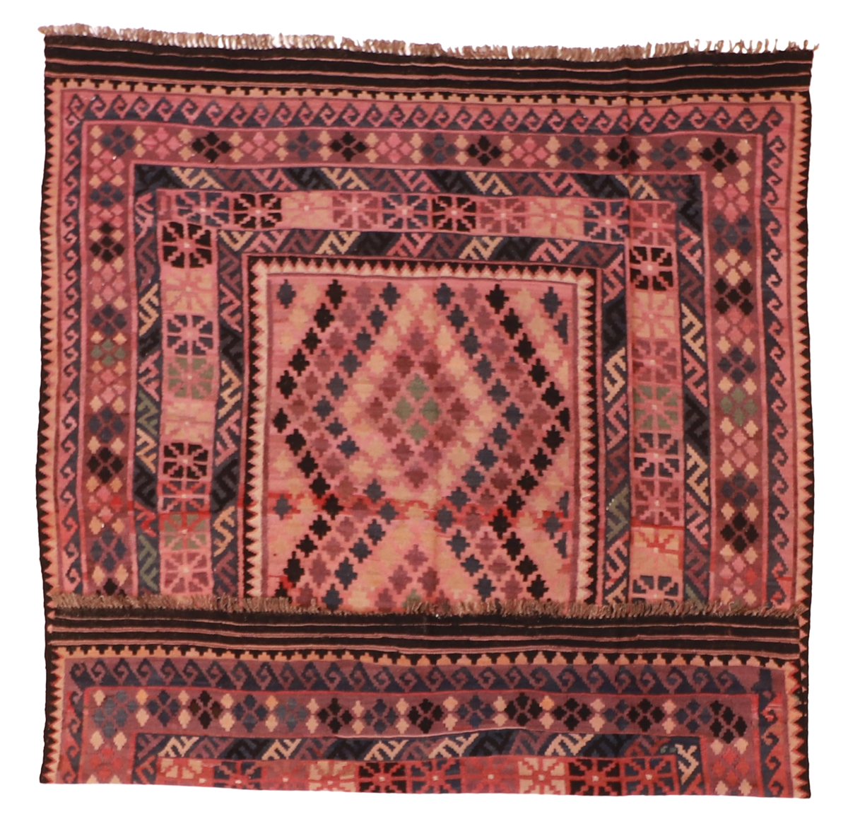 W 6.6 L 7.10 Kilim 100% Wool Hand-Woven Geometric Design - 55575