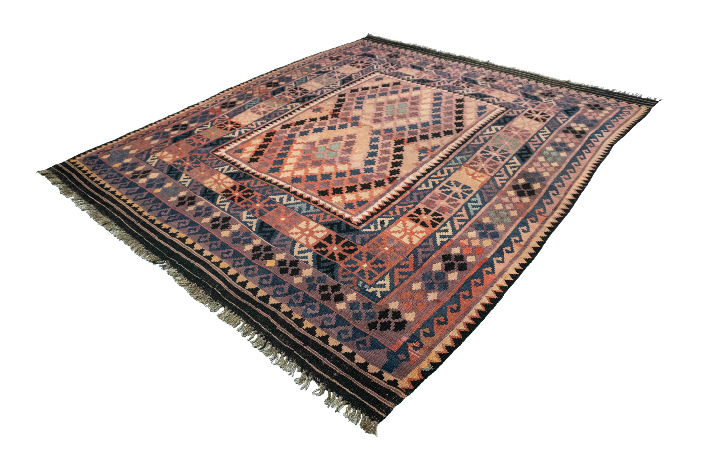 W 6.6 L 7.10 Kilim 100% Wool Hand-Woven Geometric Design - 55575