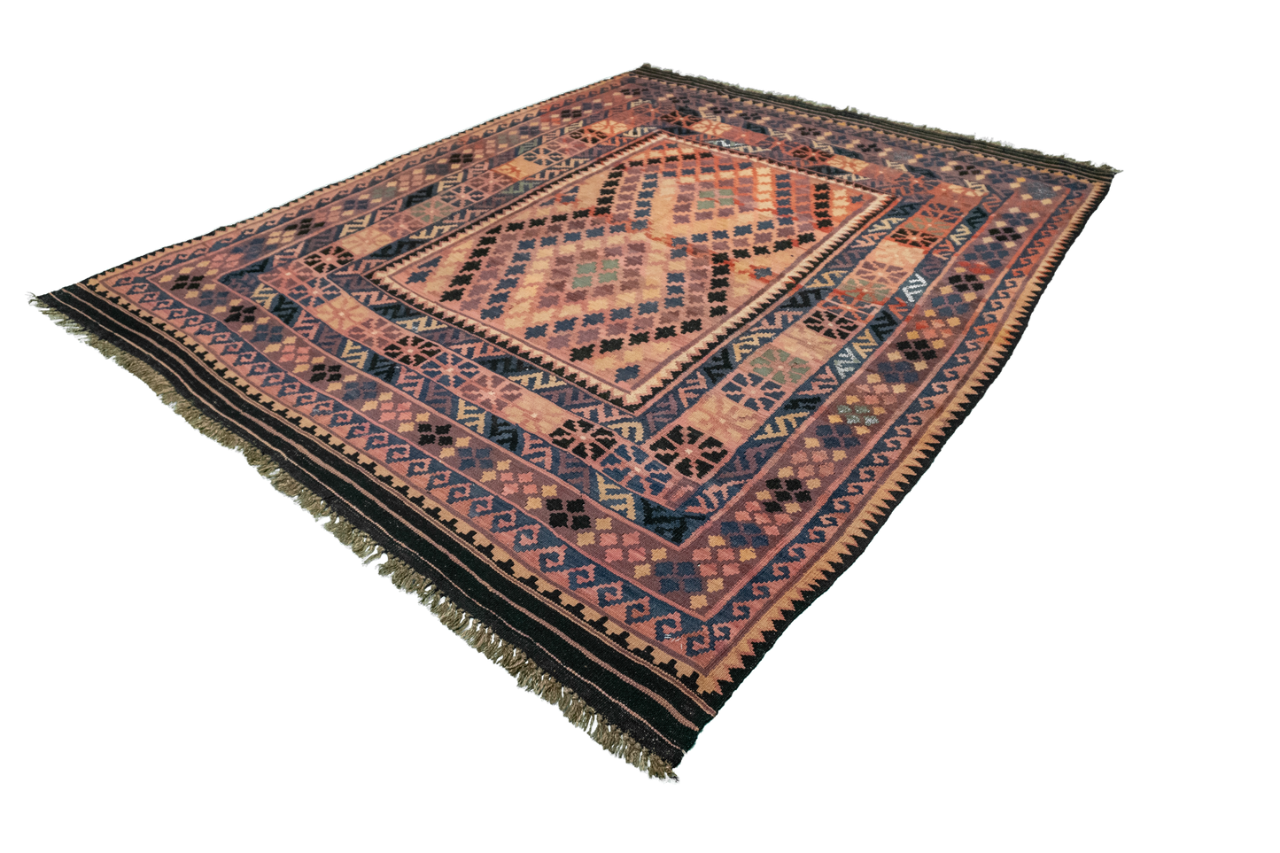 W 6.6 L 7.10 Kilim 100% Wool Hand-Woven Geometric Design - 55575