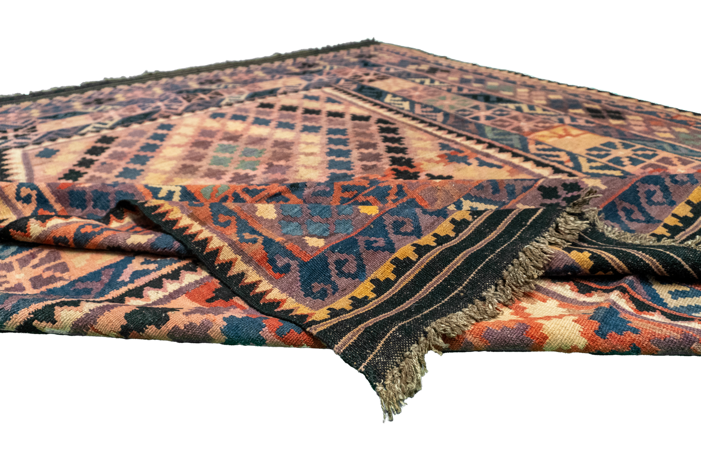 W 6.6 L 7.10 Kilim 100% Wool Hand-Woven Geometric Design - 55575