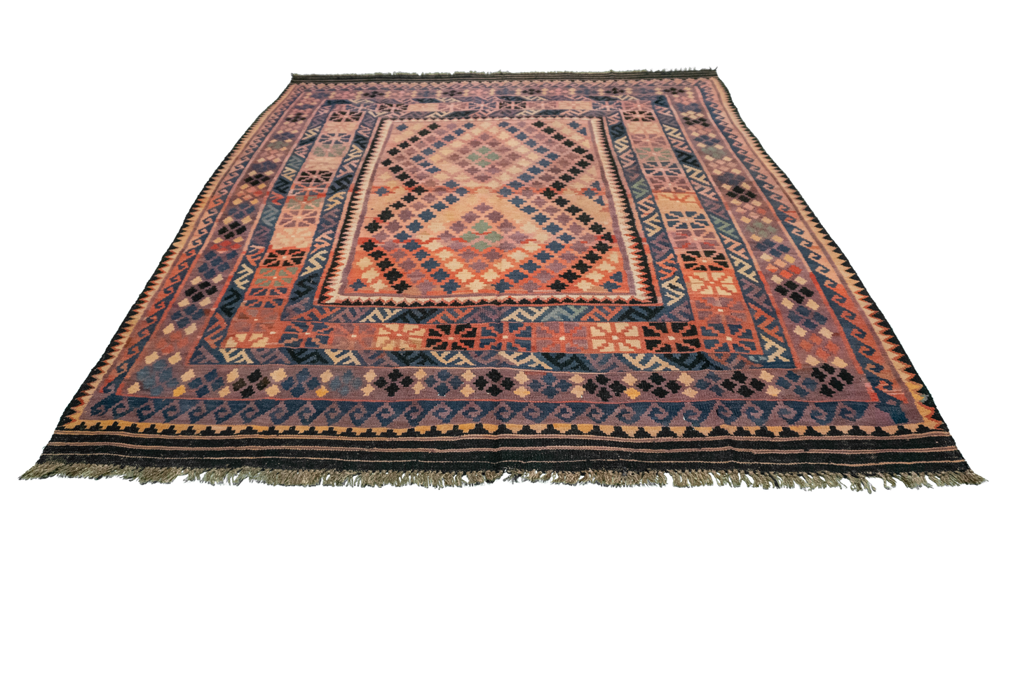 W 6.6 L 7.10 Kilim 100% Wool Hand-Woven Geometric Design - 55575