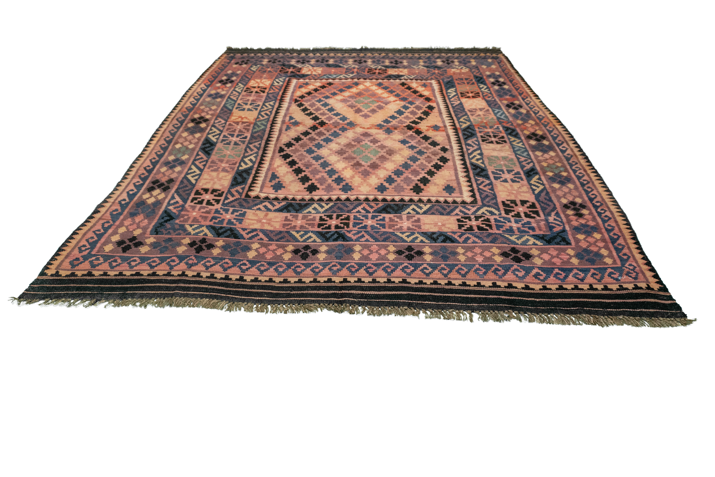 W 6.6 L 7.10 Kilim 100% Wool Hand-Woven Geometric Design - 55575