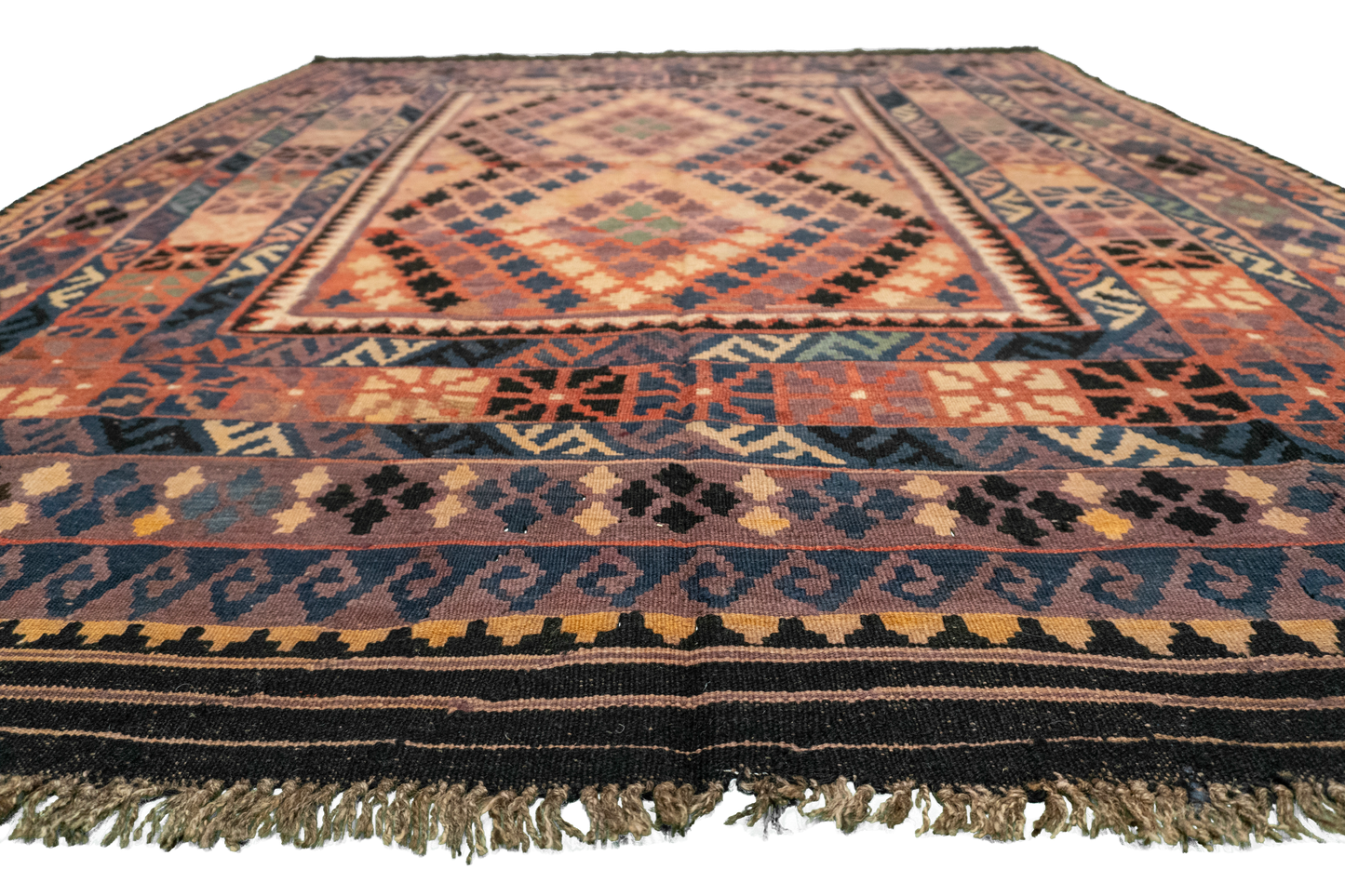 W 6.6 L 7.10 Kilim 100% Wool Hand-Woven Geometric Design - 55575