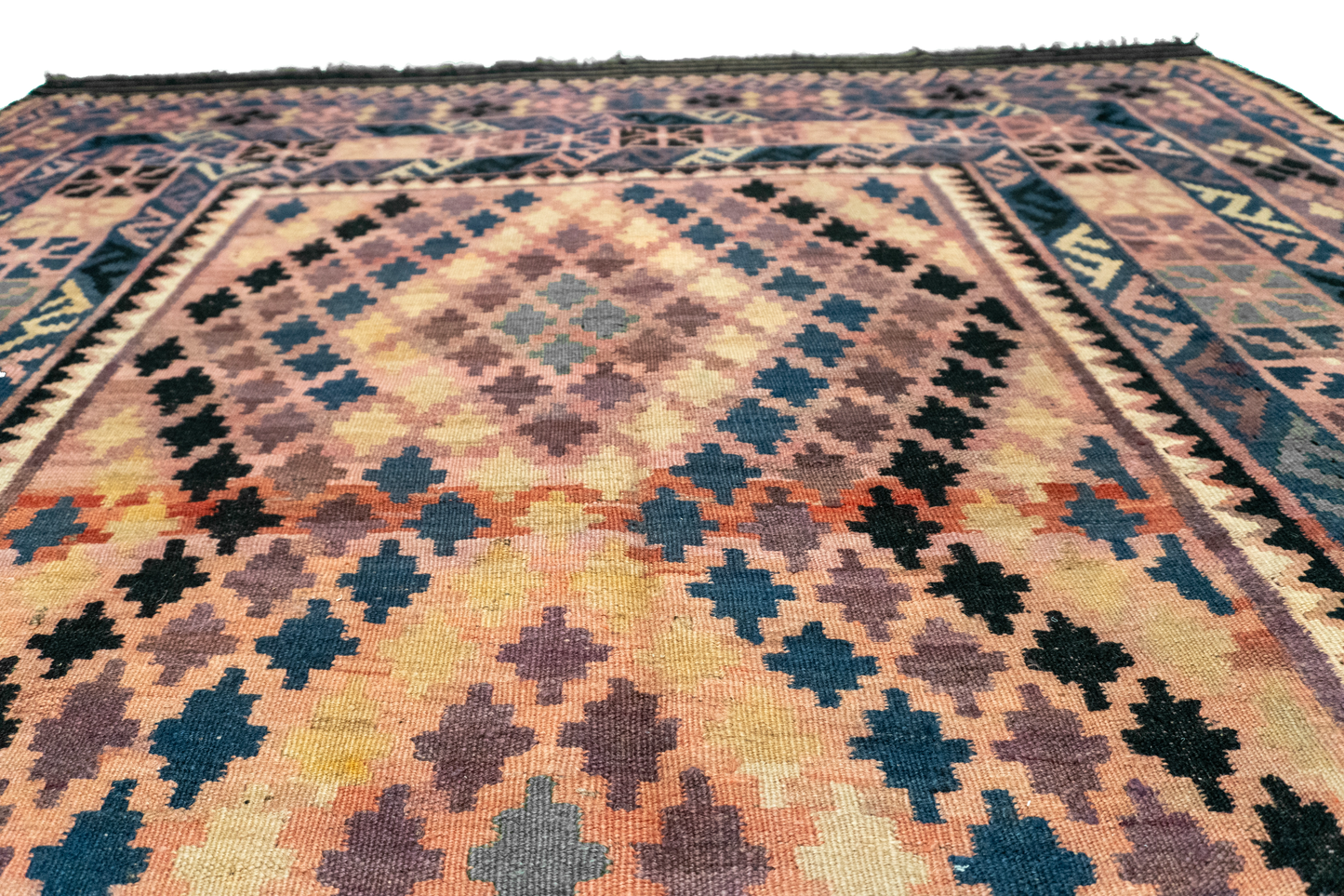 W 6.6 L 7.10 Kilim 100% Wool Hand-Woven Geometric Design - 55575