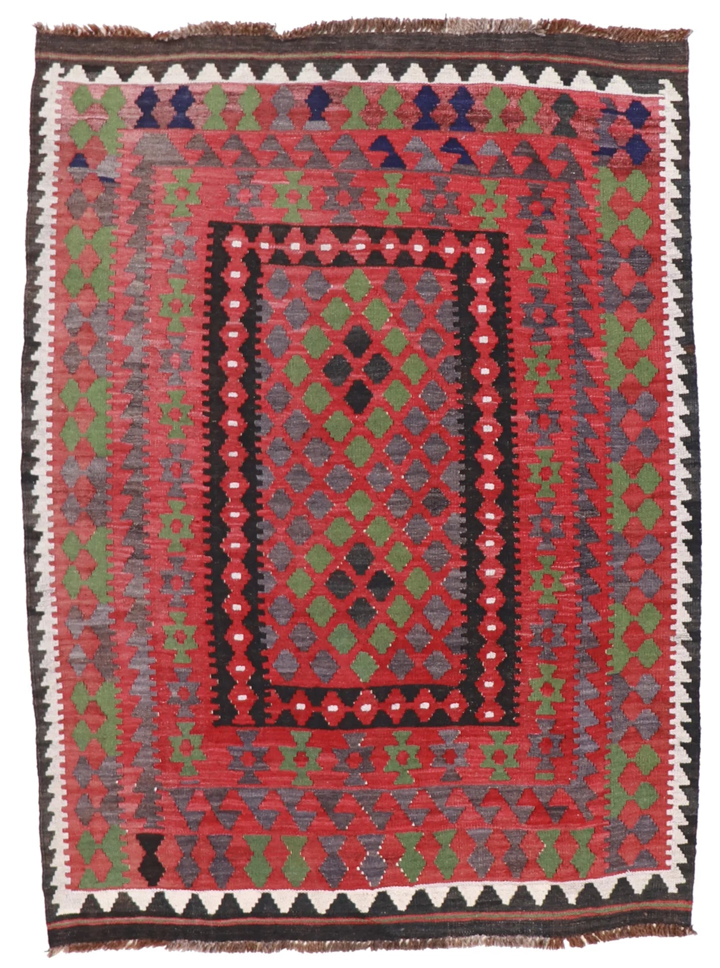 4 x 5.8 - Kilim Wool Geometric Rectangle - Finest Hand-Made Quality Wool — 55591