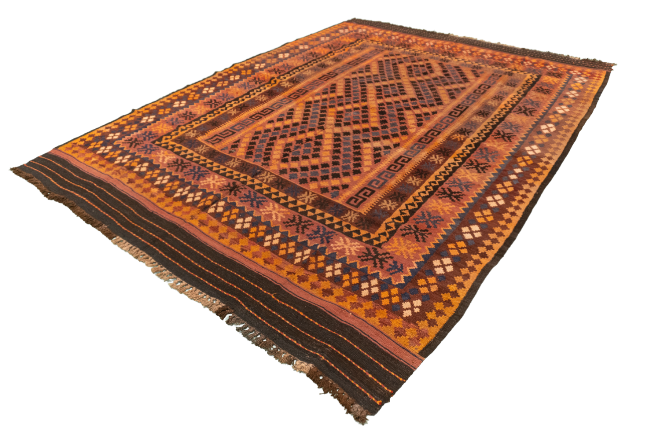 W 6.11 L 9.4 Kilim 100% Wool Hand-Woven Geometric Design - 55600