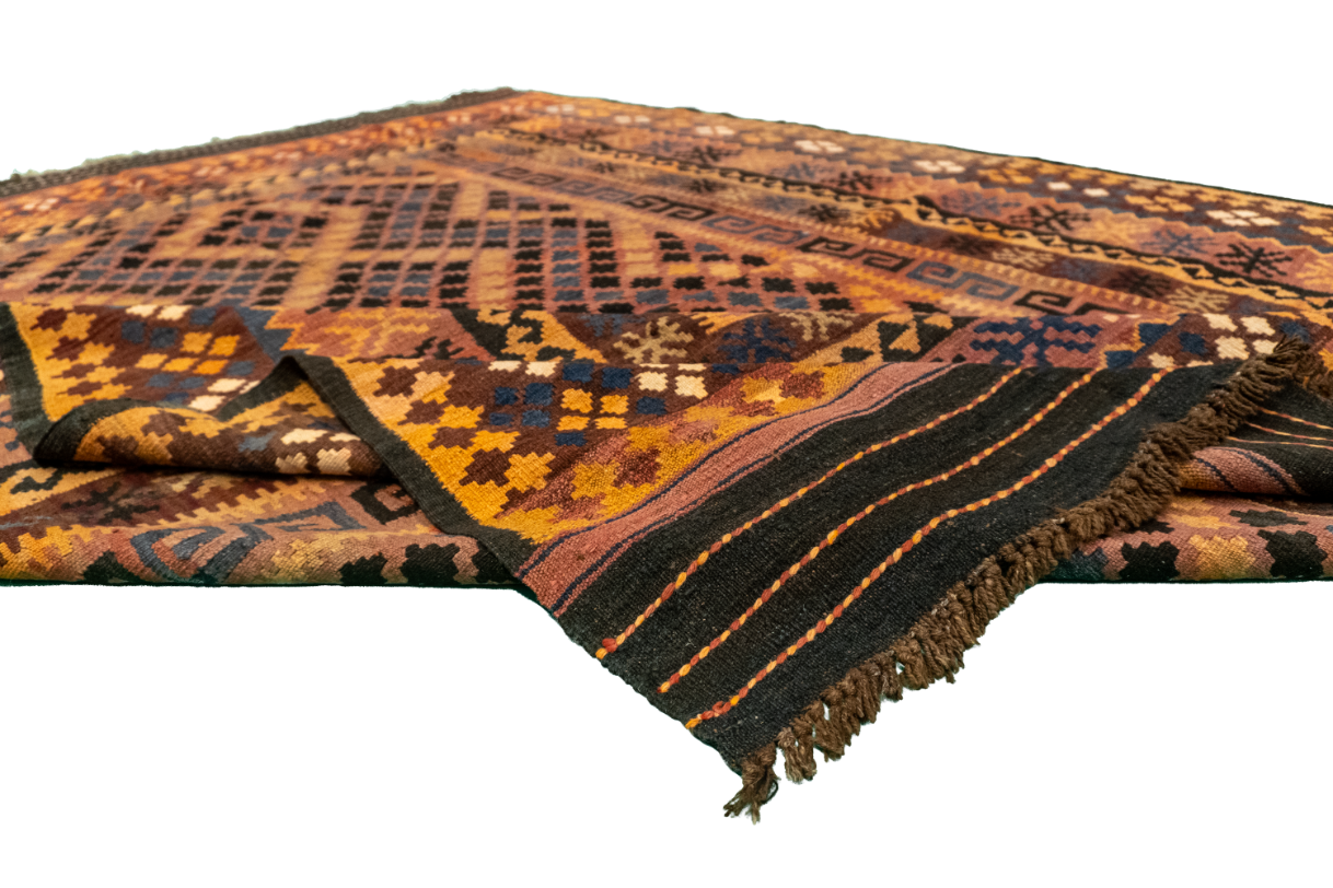 W 6.11 L 9.4 Kilim 100% Wool Hand-Woven Geometric Design - 55600