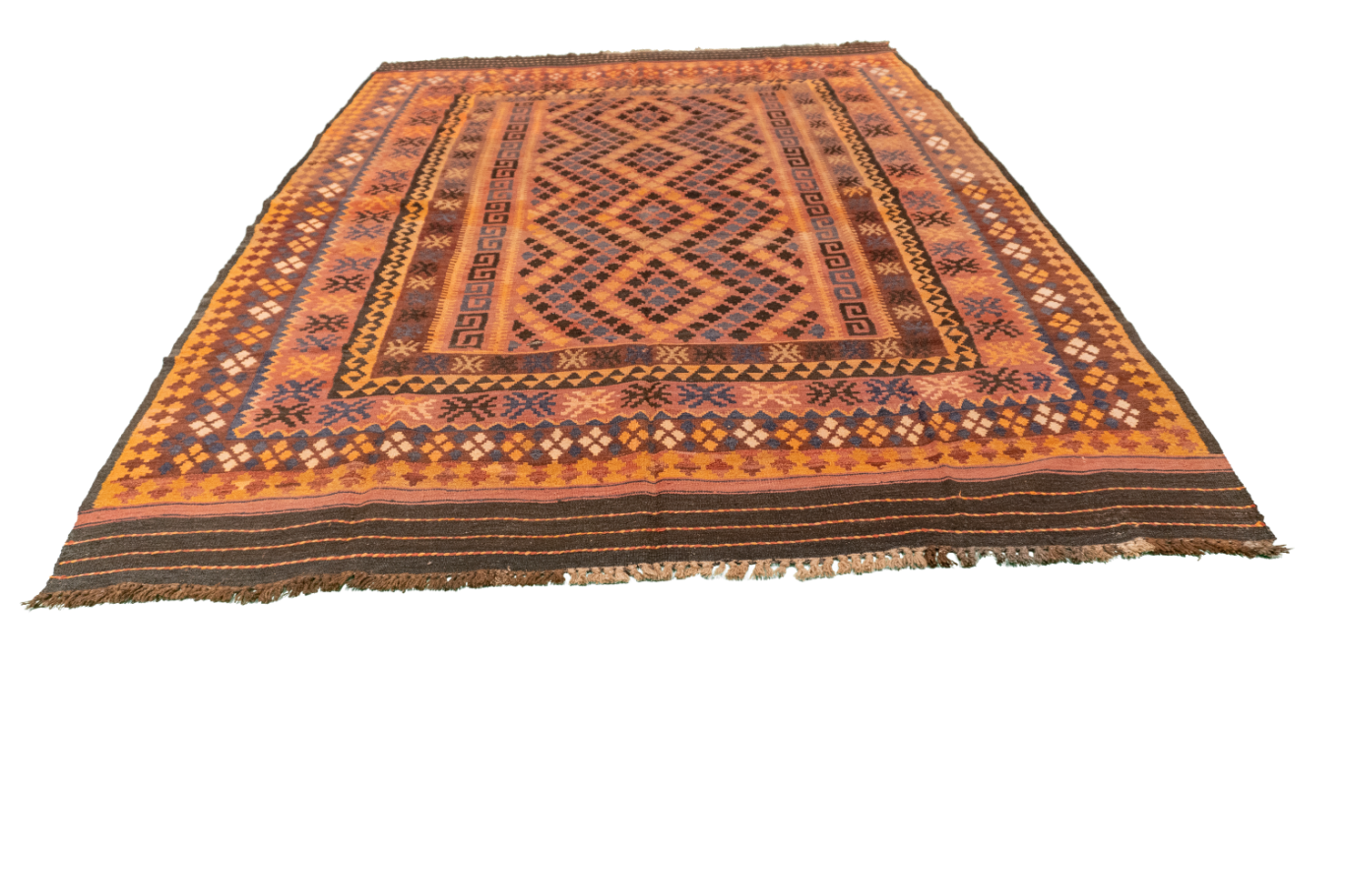 W 6.11 L 9.4 Kilim 100% Wool Hand-Woven Geometric Design - 55600